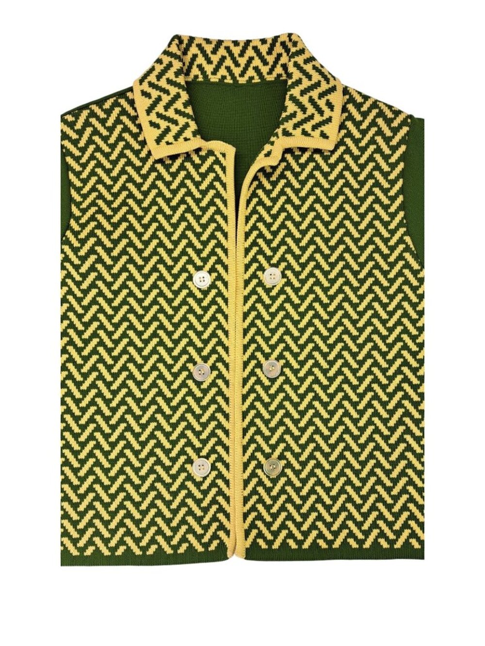 Vintage Green Yellow Polyester Knit Cardigan Sweater Chevron Women Size XL Union - Picture 8 of 10